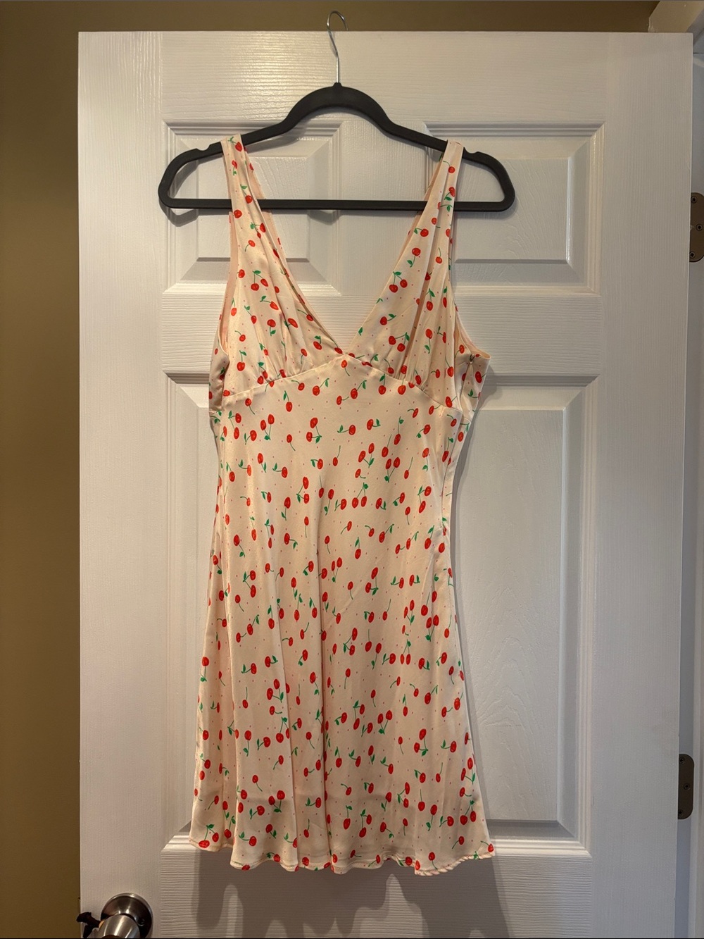 Zara Cream Mini Dress with Red & Green Cherry Print